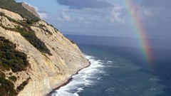 Coast Trees cliffs rainbows