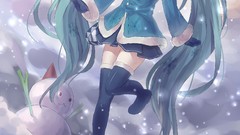 Coat happy bows skirts smiling long hair hatsune miku vocaloid 