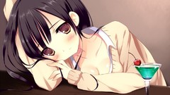 Cocktail cherries blush anime girls brown eyes black hair 