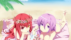 Cocktail drinks Beaches long hair braids heterochromia purple 