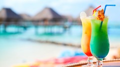 Cocktail drinks tropical blurred background