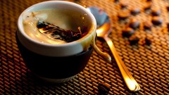 Coffee close-up Coffee Beans cappuccino espresso coffee cups