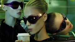 Coffee fashion sunglasses blondes fashion model window panes 