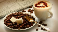 Coffee food brown drinking beans spoons Coffee and milk