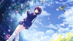 coffee-kizoku anime girls Anime legs standing Plants Flowers sky