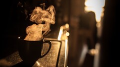 coffee mugs cup drink depth of field macro smoke sunlight brown