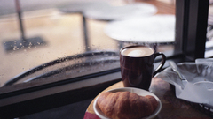 Coffee water drops croissants