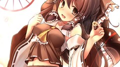 Coins navel Ribbons bows blush long hair anime girls brown eyes 