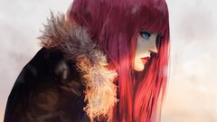 Cold Anime drawings pink hair anime girls blue eyes fan art 