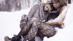 Cold ice woman outdoors brunettes snow-white