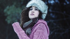 Cold woman hats brunettes sweaters