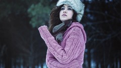 Cold woman wool brunettes sweaters fur hats