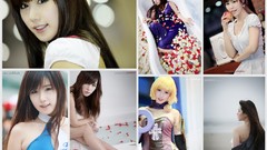 Collage asians brunettes short hair models yellow hair Korean 
