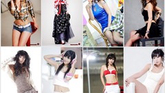 Collage legs asians brunettes white dress models black hair 