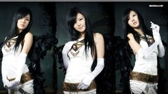 Collage woman asians long hair brunettes models Korean Hwang Mi 