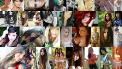 Collage woman blondes blue eyes brunettes portraits self shot