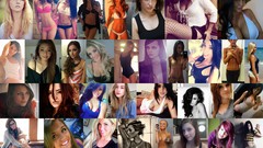 Collage woman blondes brunettes bikini portraits self-portrait 