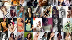 Collage woman blondes brunettes bikini portraits self-portrait 