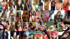Collage woman blondes brunettes bikini portraits self-portrait 
