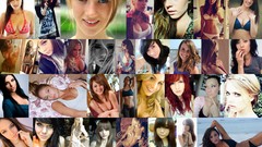 Collage woman blondes brunettes redheads bikini portraits 