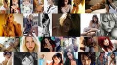 Collage woman blondes brunettes redheads bikini portraits 