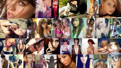 Collage woman blondes brunettes redheads bikini portraits 