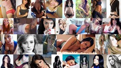Collage woman blondes brunettes redheads bikini self-portrait 