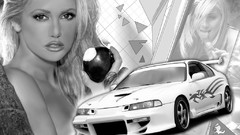 Collage woman blondes models artwork girls with cars