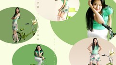 Collage woman Celebrity Actress Bicycles asians long hair 