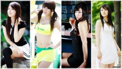 Collage woman cocktail bar asians tank tops long hair white 