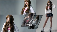 Collage woman gray background Shorts legs asians long hair 