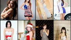 Collage woman legs asians brunettes bangs models Korean Ryu Ji 