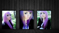 Collage woman scene pink hair blue eyes models purple hair 