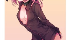 Collar anime girls blue eyes cleavage panties twintails artwork 