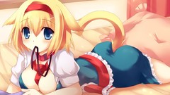 Collar blondes blue eyes short hair touhou nekomimi animal ears 