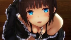 Collar chains anime girls blue eyes maids leash cleavage maid 
