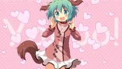 Collar green eyes green hair touhou open mouth animal ears 
