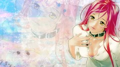Collar pink hair long hair anime girls rosario to vampire 