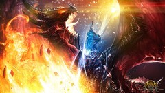 colorful fantasy art creature fire dragon knight sword