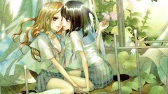 Colors skirts long hair anime girls school uniforms yuri