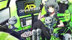 Computers blush anime girls green eyes gray hair deviantart