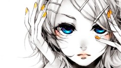 Contrast nails blue eyes vocaloid kagamine rin hair ornaments 