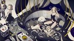 Couch anime girls maids yellow eyes gray hair lying down 