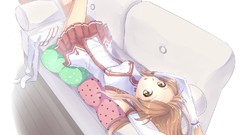 Couch long hair anime girls brown eyes brunettes sword art 