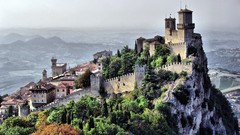 Country Mountains sky castle houses buildings cliff san marino
