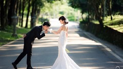 Couple brides wedding dresses