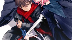 Couple coat pants hugging scarfs pink hair long hair anime 