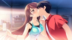 Couple kissing brown eyes