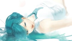 cracked blue eyes blue hair tie anime girls cyan hair