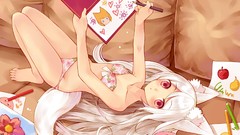 Crayons white hair red eyes anime girls nekomimi animal ears 